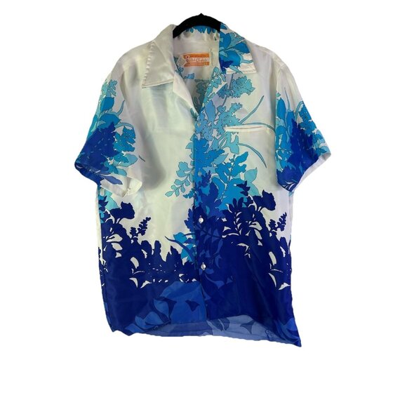 Vintage 60s Hawaiian Floral Button Front Shirt Rockabilly Resort - Picture 1 of 6